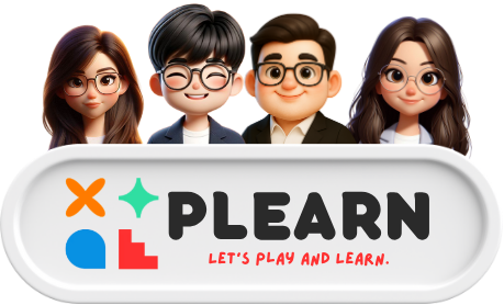 โลโก้ PLEARN พร้อมตัวการ์ตูนแทนทีมวิทยากร ภายใต้สโลแกน Let’s Play and Learn